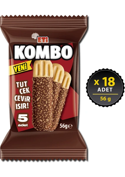 Kombo Hindistan Cevizi ve Çikolata Kaplamalı Bisküvi 56 g x 18 Adet