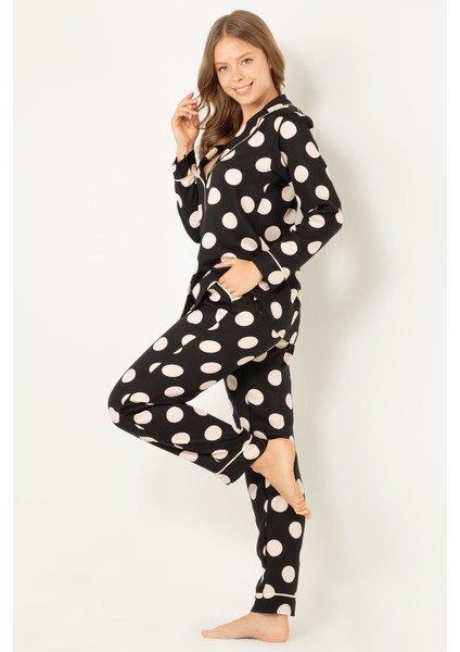 Puantiyeli Doğal Viskon Soft Yumuşak Düğmeli Pijama Takımı fırsatları