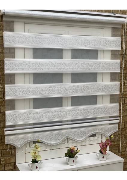 Sarmaşık Desen Boncuklu Zebra Stor Perde fiyatları