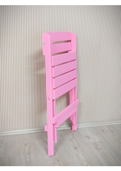 Ahşap Katlanır Masa-Sandalye Takım (Kırmızı-Pembe)