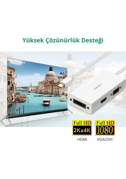 Mini Dp To HDMI DVI VGA Görüntü Dönüştürücü Adaptör Beyaz