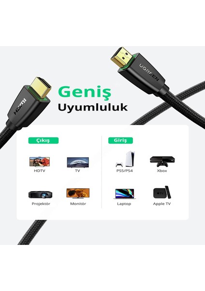 4K HDMI Örgülü Görüntü ve Ses Aktarma Kablosu 1 Metre indirimleri