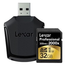 Lexar 32GB 2000x Professional SDHC Hafıza Kartı + USB Kart Okuyucu UII 300MB/sn (LSD32GCRBEU2000R)