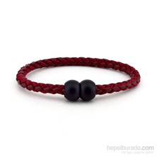 Solfera Mıknatıslı Bordo Siyah Deri Bileklik Bt166