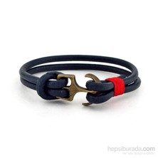 Solfera Kırmızı Sargı Lacivert Deri Erkek Bileklik Bt221