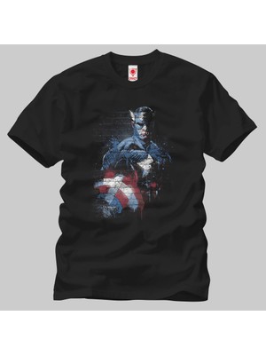 Crazy Captain America Stencil Erkek T-Shirt