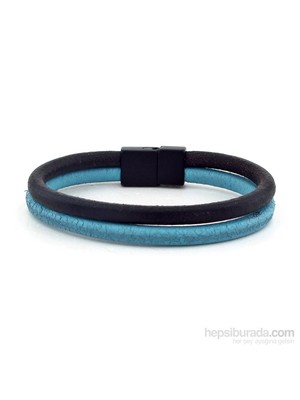 Solfera Çift Sıra Mavi Siyah Deri Erkek Bileklik Bt212