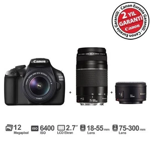 Eos 1100D 18-55mm + 75-300mm + EF 50 mm f/1,8 II 12MP 2.7" LCD DSLR Dijital Fotoğraf Makinesi