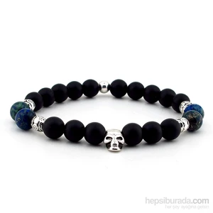 Azurit Ve Mat Oniks Kurukafa Erkek Bileklik B584