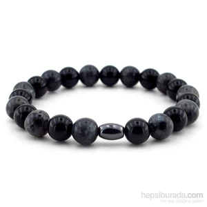 Gri Labradorit Siyah Onix Oniks Erkek Bileklik B428