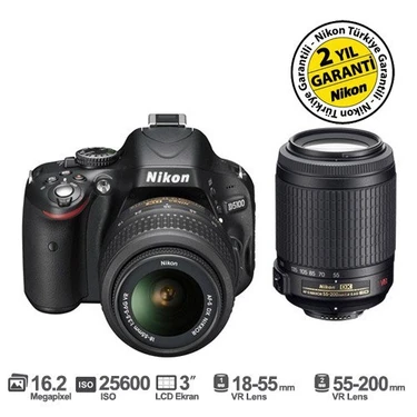 Nikon D5100 18-55 VR + 55-200 VR 16.2 MP 3" LCD Dijital SLR Fotoğraf