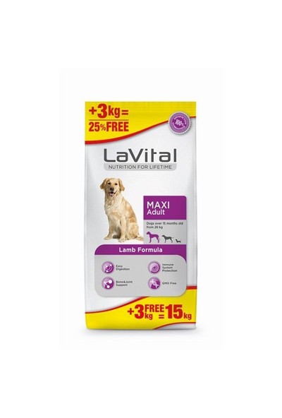 La Vital Maxi Adult Lamb Kuzulu Büyük Irk Yetişkin Köpek Maması 12+3 Kg