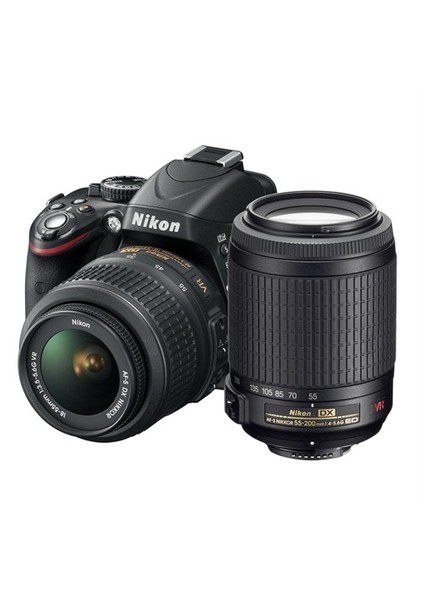D5100 18-55 VR + 55-200 VR 16.2 MP 3" LCD Dijital SLR Fotoğraf Makinesi