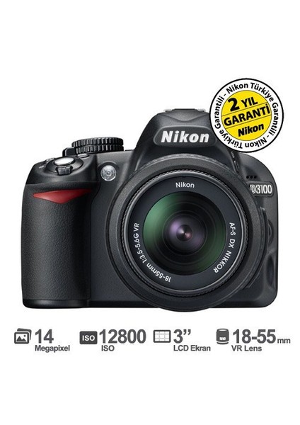 D3100 18-55mm VR Kit 14.2 MP 3” LCD DSLR Dijital Fotoğraf Makinesi