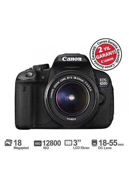 Eos 650D 18-55 mm 18MP 3.0" LCD SLR Fotoğraf Makinesi(Dokunmatik Ekran)