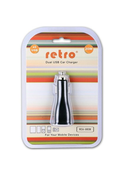 Retro RCA-U03B Tablet Pc 5V 4Amper 20Watt Siyah Araç Şarj Adaptörü