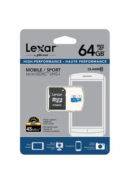 64GB 300X microSDHC High Speed with Adapter (Class 10) -45Mb/Sn