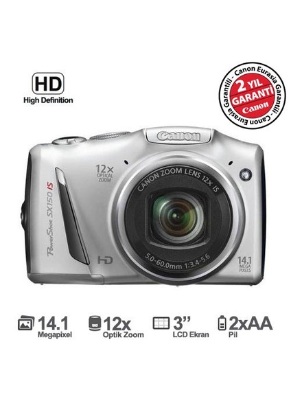 PowerShot SX150 IS 14.1MP 12X Optik Zoom 3.0" LCD HD Çekim Dijital Fotoğraf Makinesi