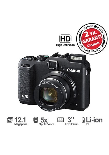PowerShot G15 12,1 MP 5x Optik 3" LCD Ekran Dijital Fotoğraf Makinesi