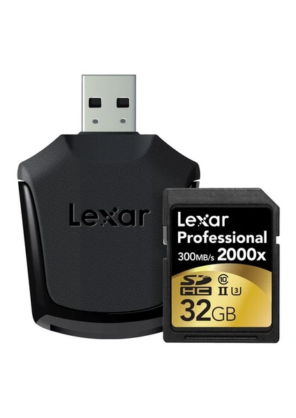 32GB 2000x Professional SDHC Hafıza Kartı + USB Kart Okuyucu UII 300MB/sn (LSD32GCRBEU2000R)