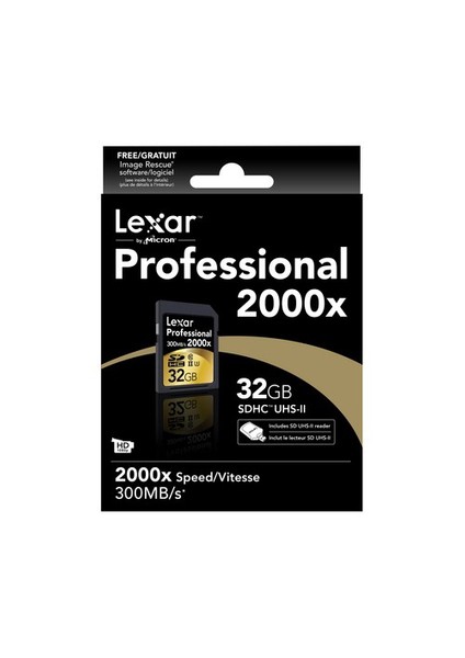 32GB 2000x Professional SDHC Hafıza Kartı + USB Kart Okuyucu UII 300MB/sn (LSD32GCRBEU2000R)