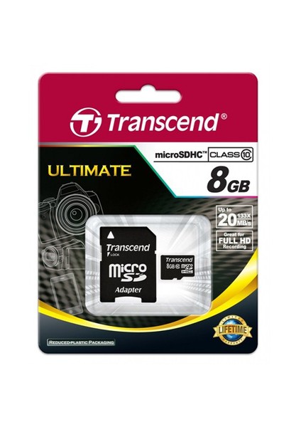 8GB microSDHC Class10 U1 SD adaptörlü