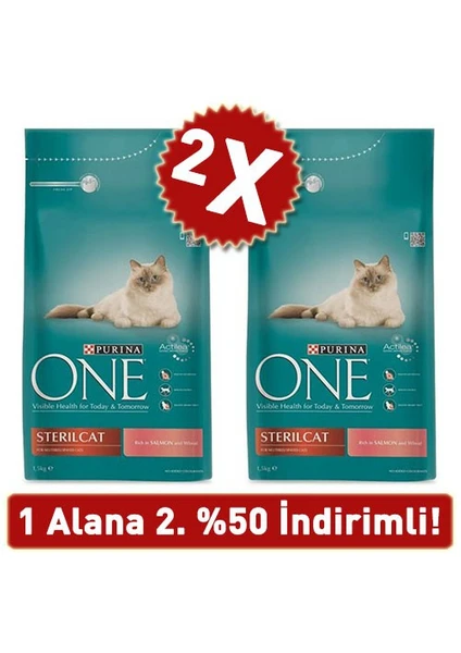 One Sterilised Somonlu Kısırlaştırılmış Kedi Maması 2 Adet 1.5 Kg