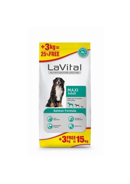 Lavital Maxi Adult Somonlu Büyük Irk Yetişkin Köpek Maması 12kg + 3kg HEDİYE!