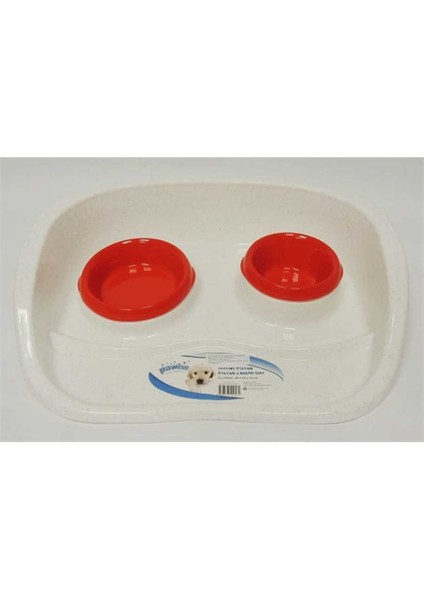 Dinner Set With 2 Bowls - İkili Tepsili Mama Kabı