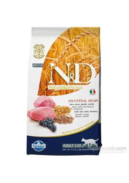 N&D Düşük Tahıllı Kuzu Eti & Yaban Mersini Yetişkin Kedi Maması 1,5 Kg