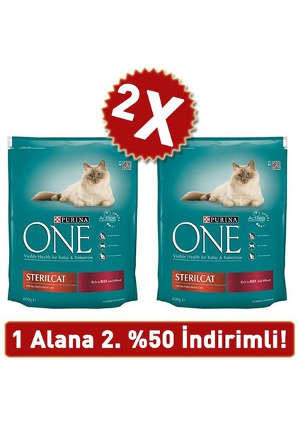 One Kısırlaştırılmış Sığır Etli Kuru Kedi Maması 2 Adet 2 X 800 Gr