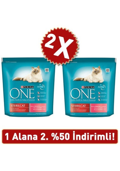 One Kısırlaştırılmış Somonlu Kuru Kedi Maması 2 X 800 Gr