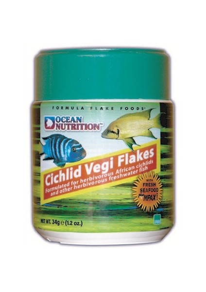 Ocean Nutrition Cichlid Vegi Flake - 71 Gr. Çiklit Balıkları için Otçul Pul Yem