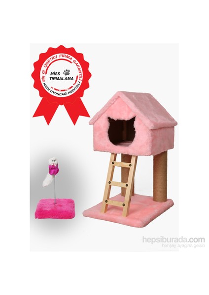 Miss Dublex Tırmalama Ve Oyun Standı Pembe+ Yaylı Kedi Oyuncağı Hediye!