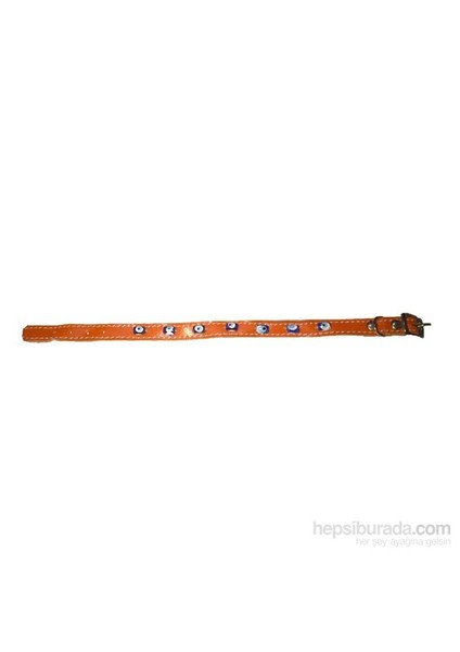 389 Turuncu Deri Nazar Boncuklu Kedi Tasması 1 X 26.5 Cm