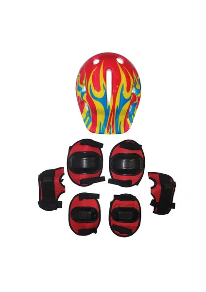 Ck 06 Bisiklet Kask Koruma Çocuk Set Kırmızı Çizgi