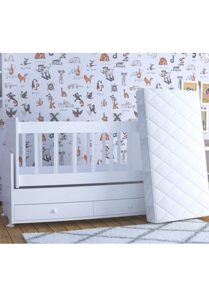 Ahşap Sallanır Çift Çekmeceli Beşik + Yatak