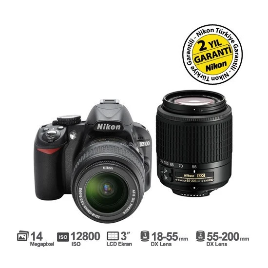 Nikon D3100 18-55mm DX + 55-200mm DX Kit 14.2 MP 3 LCD Dijital SLR Fotoğraf Makinesi