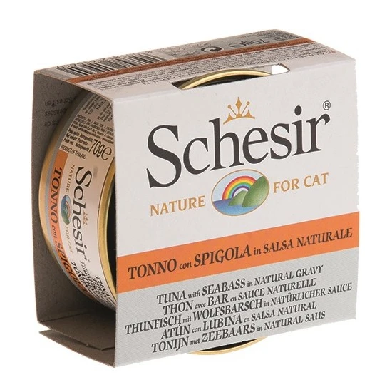 Schesir Cat Broth Naturel Sauce 70Gr - Ton Balıklı Ve Levrek Etli Kedi Konservesi