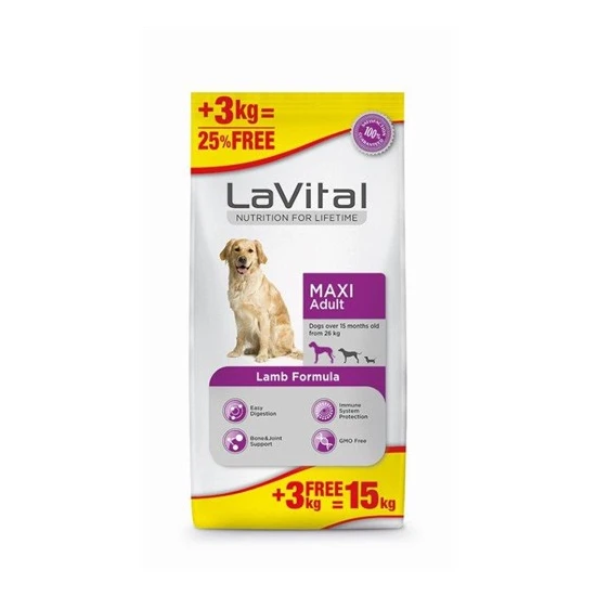 LaVital Maxi Adult Kuzu Etli Yetişkin Köpek Maması 12kg + 3kg HEDİYE!