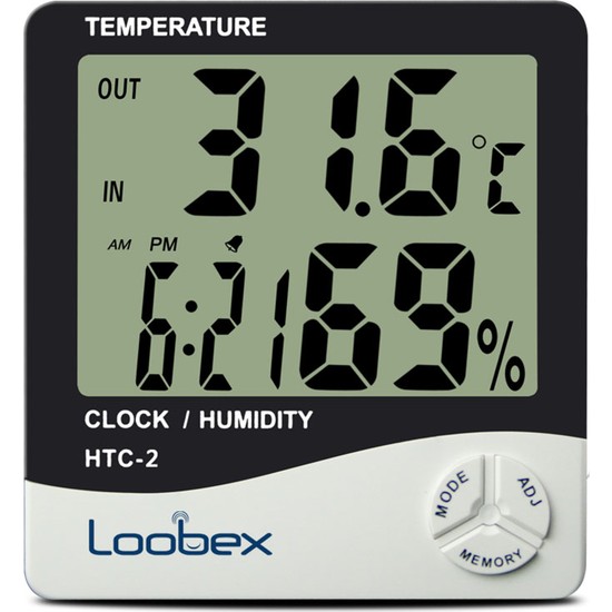 Loobex Htc-2 Dijital Nem ve Sıcaklık Ölçer - Higrometre-Termometre-Saat