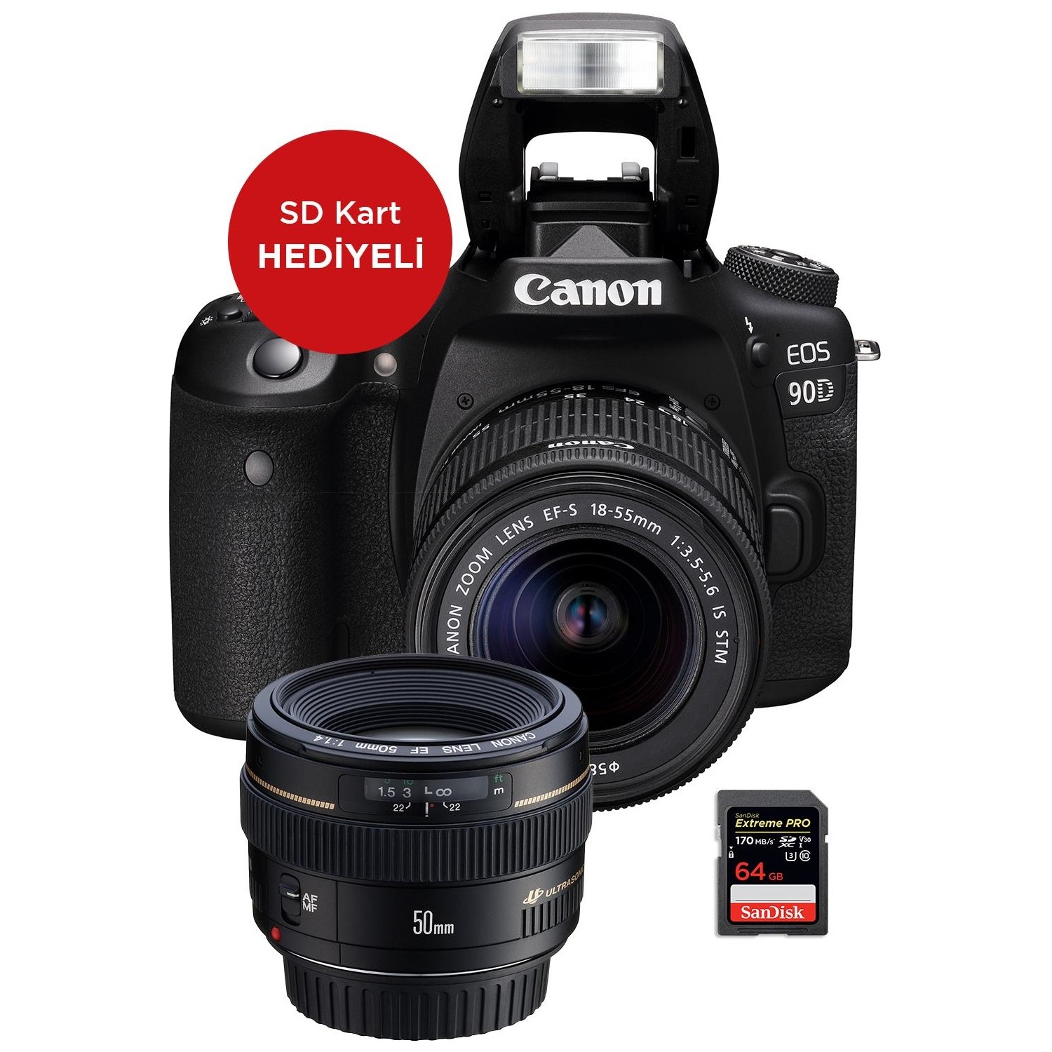 Canon EOS 90D Kit Fotoğraf Makinesi + 50mm Lens Seti (SD Fiyatı