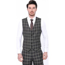 Wessi Erkek Slim Fit Ekose Desenli Düz Yaka Yelek
