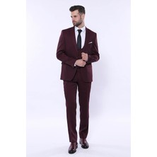 Wessi Erkek Slim Fit Kendinden Desenli Yelekli Takım Elbise