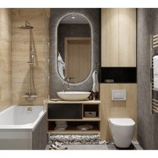 Toprak Dekor 70 x 40 cm Oval Banyo Aynası Ledli Ayna