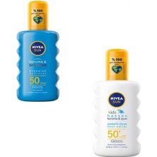 Nivea Sun Çocuk Hassas Güneş Spreyi SPF50+ 200ML & Nivea Sun Koruma&bronzluk Arttırıcı Güneş Spreyi SPF50+ 200ML 2'li Set