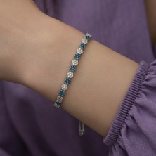 CHIC TOUCH Zirkon ve Turkuaz Taşlı Asansörlü Gümüş Bileklik