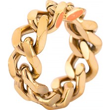 Chavin Parlak Gold Zincir Dizayn Erkek Bayan Çelik Yüzük EK50SR