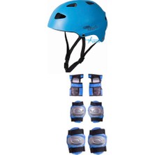 Yk Store Cool Wheels Çocuk Bisiklet Paten Kaskı Mavi ve 6 Parça Dizlik Dirseklik Set