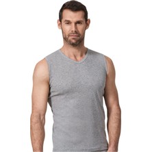 Namaldı 2 Adet Gri Renk Kolsuz V Yaka Ribana Atlet